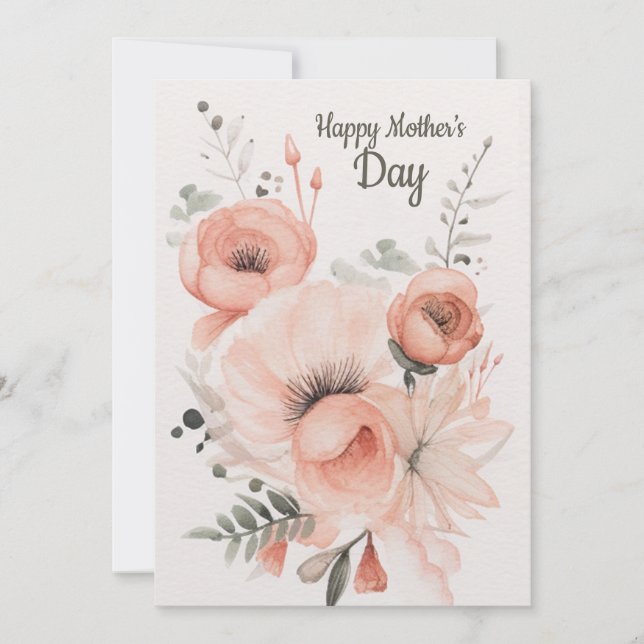 Vattenfärgsblommor, Mors dag-kort Inbjudningar (Framsida)