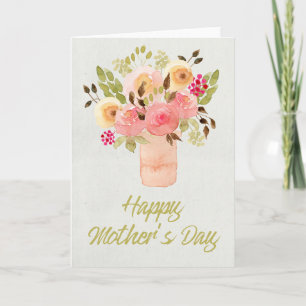 Vattenfärgsblommor - Mors dag-kort Lycklig Kort