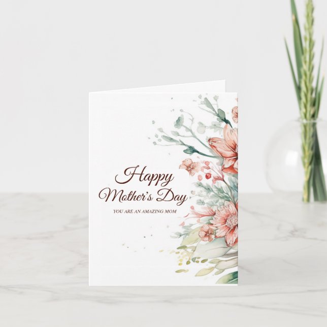 Vattenfärgsblommor Mors dag Tack Kort (Framsida)