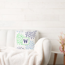 Vattenfärgsblommor Morsa Grönt Blå monogram Kudde