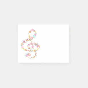 Vattenfärgsblommor musik treble clef post-it block