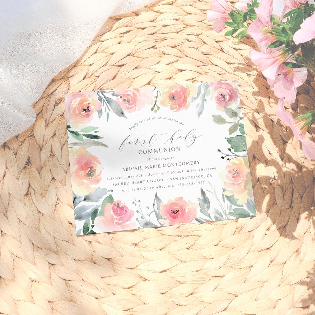 Vattenfärgsblommor och blomma första Heligan Kommu Inbjudan Vykort (Skapare uppladdad)