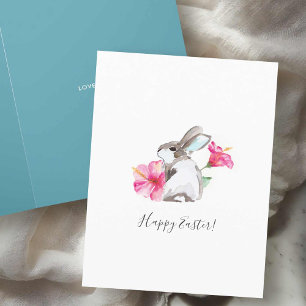 Vattenfärgsblommor och Bunny Påsk-kort Helgkort