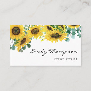 Vattenfärgsblommor och Eucalyptus Löv Script Visitkort
