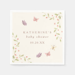 Vattenfärgsblommor och fjäril Flickbabyskor Pappersservett
