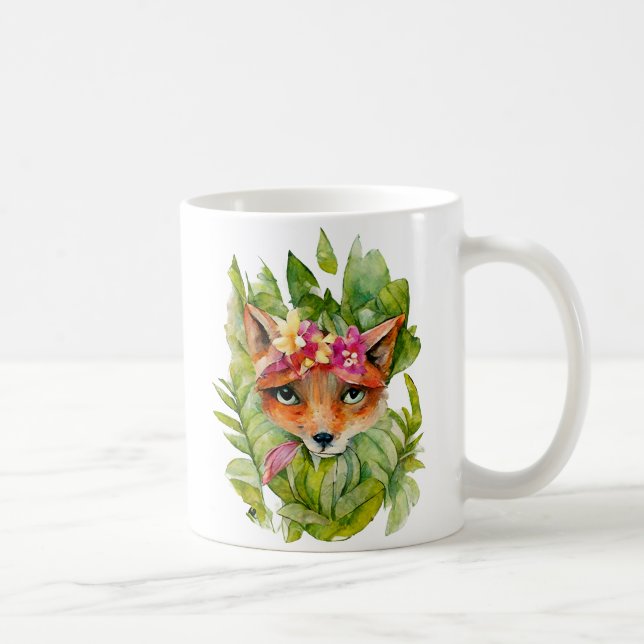 Vattenfärgsblommor och Grönt Löv Kaffemugg (Höger)