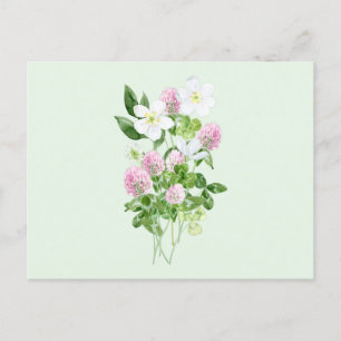 Vattenfärgsblommor och Löv Klöver Helg Vykort