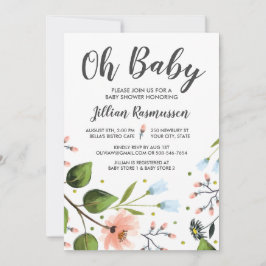 Vattenfärgsblommor Oj Baby, babyvisningsprogrammet Inbjudningar