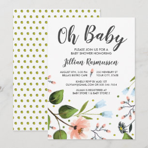 Vattenfärgsblommor Oj Baby, babyvisningsprogrammet Inbjudningar