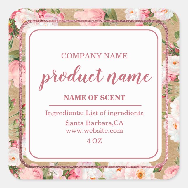 Vattenfärgsblommor på Pappra etiketter på kraftver (Framsida)