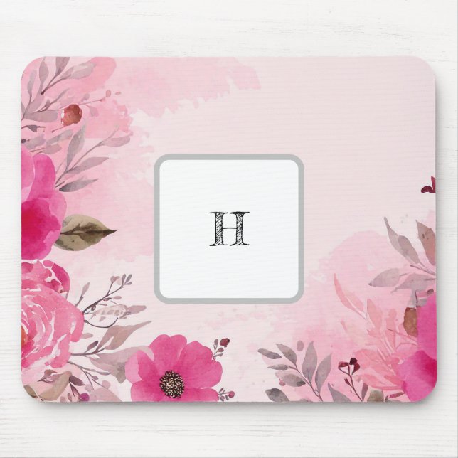 Vattenfärgsblommor på Rosan Monogram Mousepad Musmatta (Framsidan)
