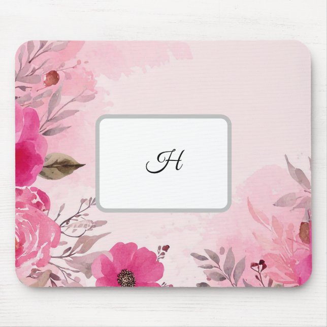 Vattenfärgsblommor på Rosan Monogrammed Mousepad Musmatta (Framsidan)