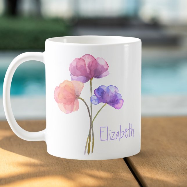 Vattenfärgsblommor Personlig Namn Kaffemugg (Skapare uppladdad)