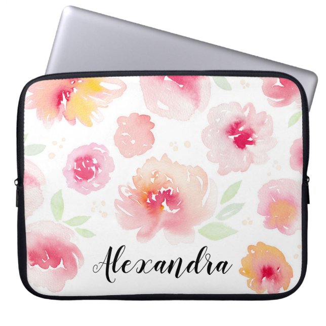 Vattenfärgsblommor Personlig Namn Laptop sleeve (Framsidan)