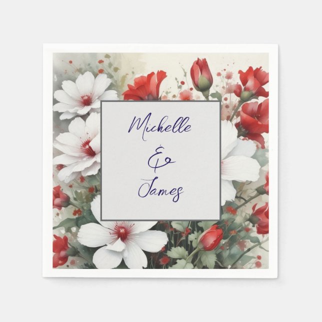 Vattenfärgsblommor, Professionell Trendig Modern Pappersservett (Framsidan)