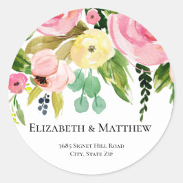 Vattenfärgsblommor Returadress Classic Round St. Runt Klistermärke