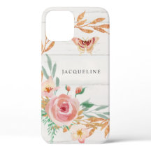 Vattenfärgsblommor Ro Guld Glitter Greenery Wood