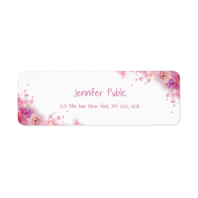 Vattenfärgsblommor Ro Modern handskript Returadress Etikett (Framsidan)