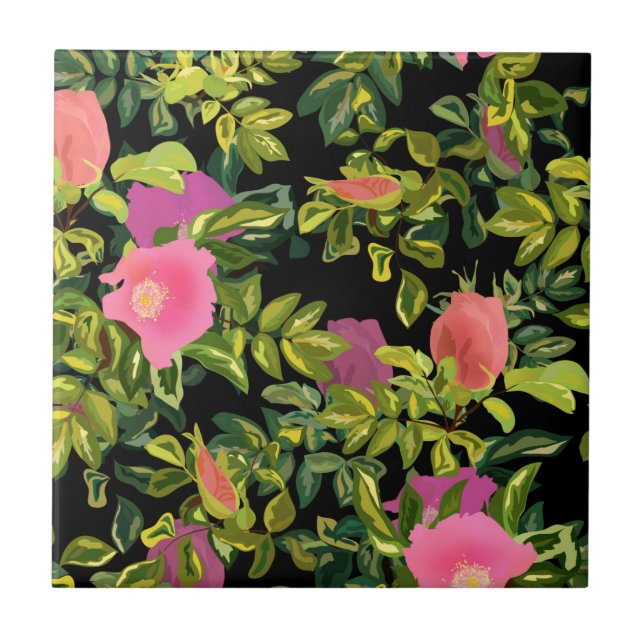Vattenfärgsblommor ro rosa blommor botaniska blomm kakelplatta (Framsidan)