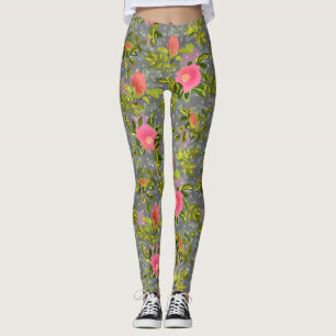 Vattenfärgsblommor ro rosa blommor botaniska blomm leggings