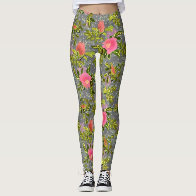 Vattenfärgsblommor ro rosa blommor botaniska blomm leggings (Framsida)