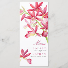 Vattenfärgsblommor, röd orkidé, bröllop-menyn meny