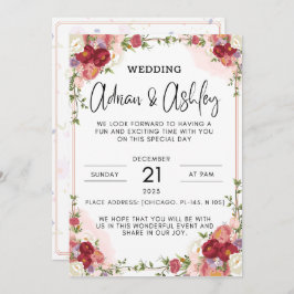 Vattenfärgsblommor röda bröllopsinbjudningar inbjudningar