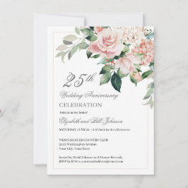 Vattenfärgsblommor Rosa 25:e Bröllop-årsdagen Inbjudningar