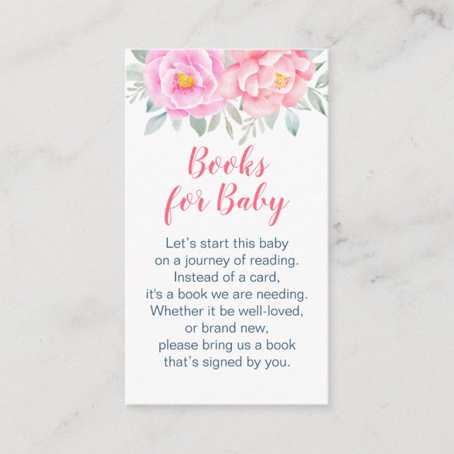 Vattenfärgsblommor Rosa Baby Shower Bok Request Tilläggskort (Framsida)
