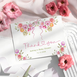 Vattenfärgsblommor Rosa Baby Shower Tack Kort