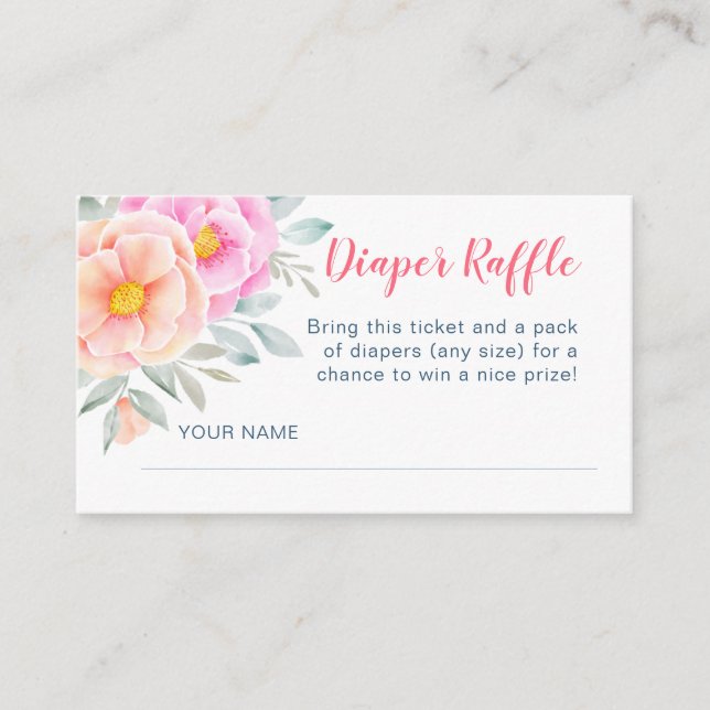 Vattenfärgsblommor Rosa Babykläder Förkläde Raffle Tilläggskort (Framsida)