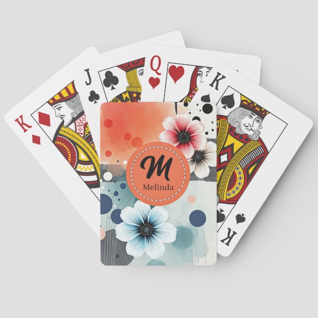 Vattenfärgsblommor Rosa Blue Distress Girly Art Casinokort (Baksidan)