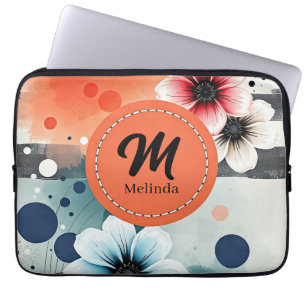 Vattenfärgsblommor Rosa Blue Distress Girly Art Laptop Fodral