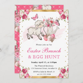 Vattenfärgsblommor Rosa Cute Lamb Påsk Brunch Inbjudningar
