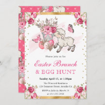 Vattenfärgsblommor Rosa Cute Lamb Påsk Brunch