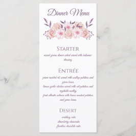 Vattenfärgsblommor Rosa Flowers-Bröllop Menu- Meny