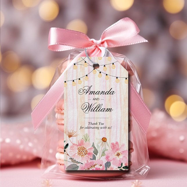Vattenfärgsblommor Rosa Flowers Bröllop Tack Presentetikett (Skapare uppladdad)