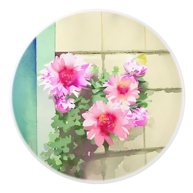 Vattenfärgsblommor Rosa Flowers Knopp (Framsidan)