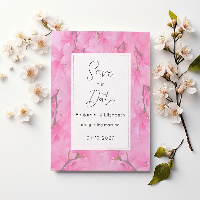 Vattenfärgsblommor rosa grönt eller blommor Spara  Inbjudningar (Watercolor pink green orchid flowers Save the Date)