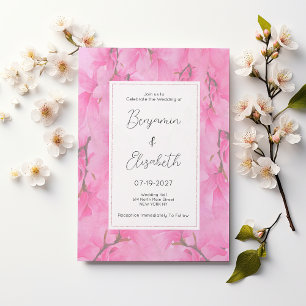 Vattenfärgsblommor rosa grönt Orchid-blommor Bröll Inbjudningar