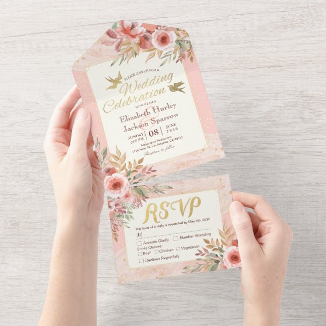 Vattenfärgsblommor Rosa Guld Confetti Bröllop OSA (Tearaway)
