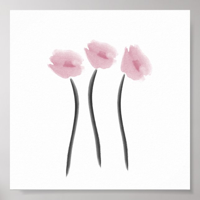 Vattenfärgsblommor Rosa Kärlek Anemones Flowers Poster (Framsidan)