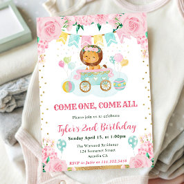 Vattenfärgsblommor Rosa Lejonare Barns födelsedag Inbjudningar