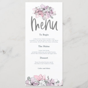 Vattenfärgsblommor Rosa Lilac Script bröllop Meny