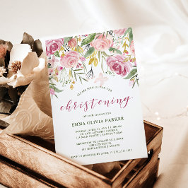 Vattenfärgsblommor Rosa och Guld Blommigt Christen Inbjudningar