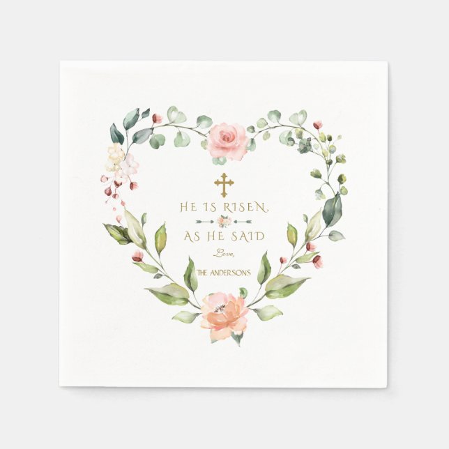 Vattenfärgsblommor Rosan Guld Påsk Pappersservett (Framsidan)