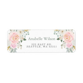 Vattenfärgsblommor Sage Rosa Blommigt  Returadress Etikett