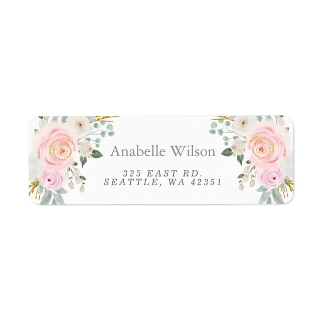 Vattenfärgsblommor Sage Rosa Blommigt  Returadress Etikett (Framsidan)