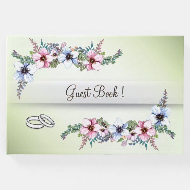 Vattenfärgsblommor Shine Bröllop Guest Bok (Framsida)