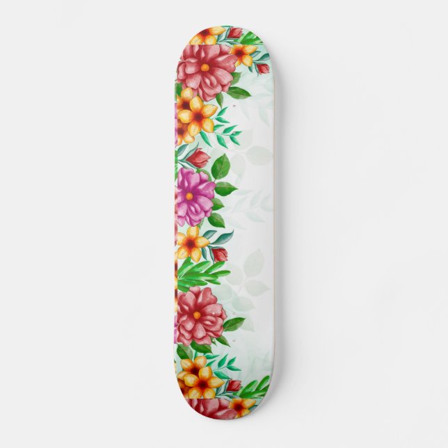 Vattenfärgsblommor Skateboard (Framsida)